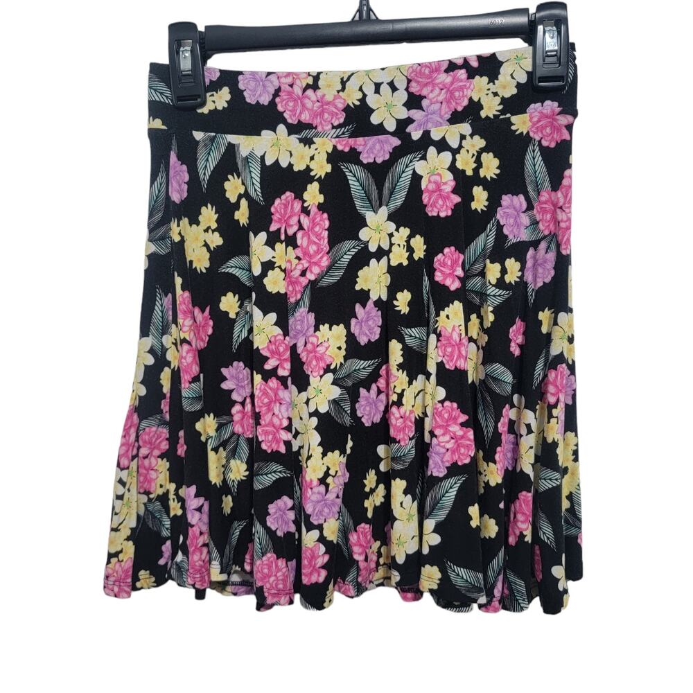 Decree Girls Skirt Black Tropical Floral Print Summer Vacation Size Medium